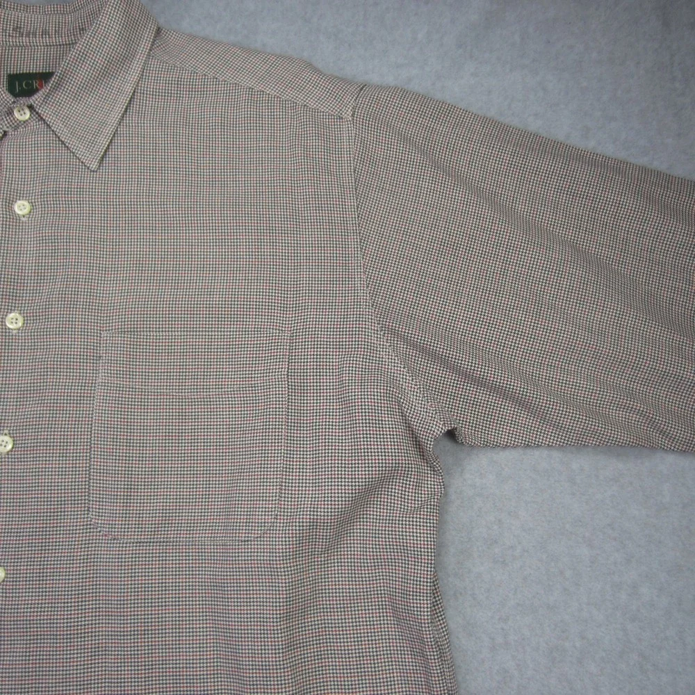 J Crew Shirt Mens Large Green‎ Red Houndstooth Long Sleeve Button Up Pocket